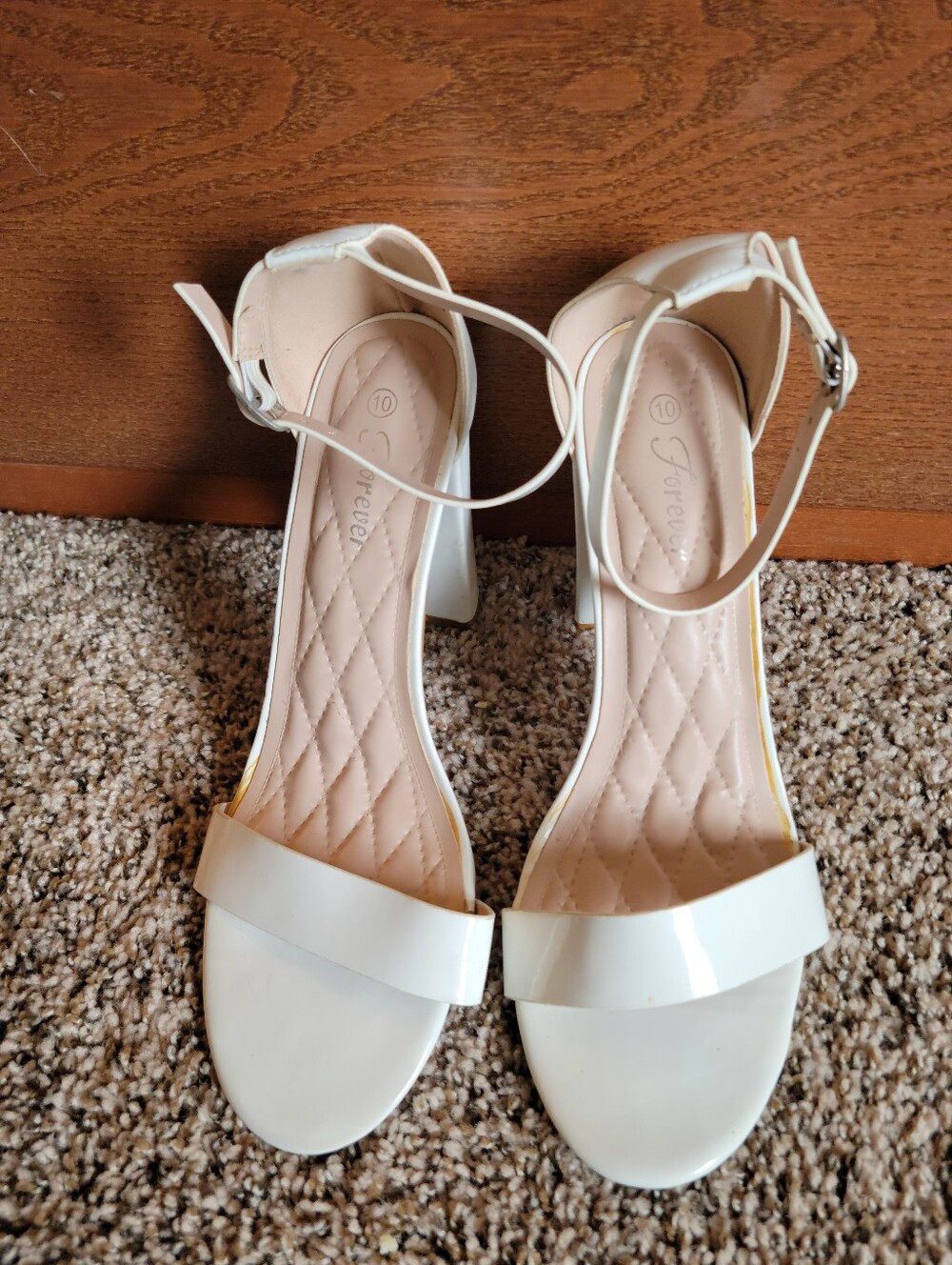 Forever Link White Patent Ankle-Strap Block Heels